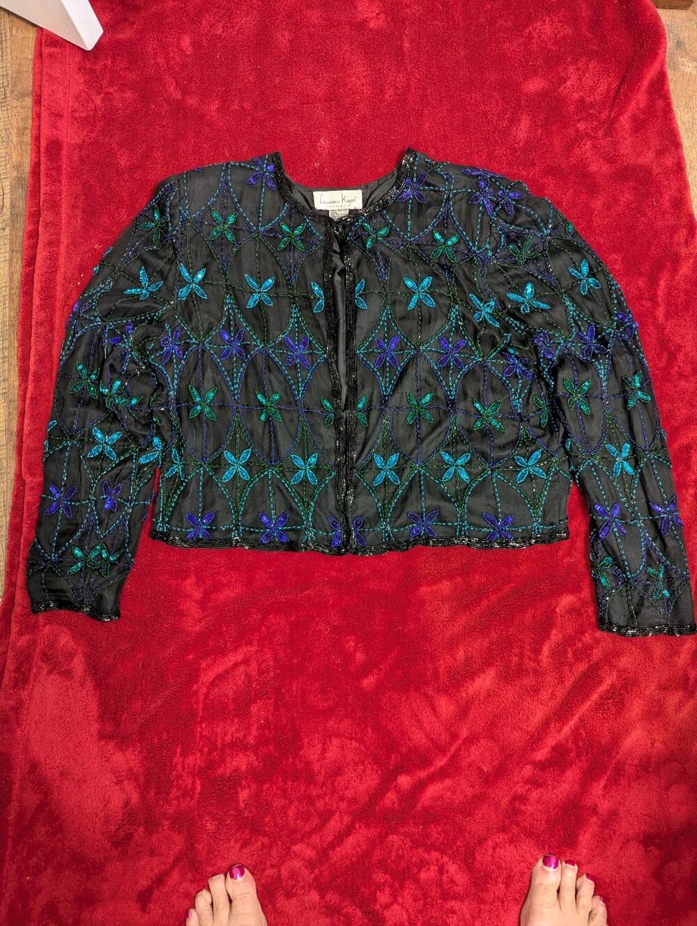 Formal Jacket,Black With Teal Sequence And Fake Jewls,XXL, Lawrence Kazar